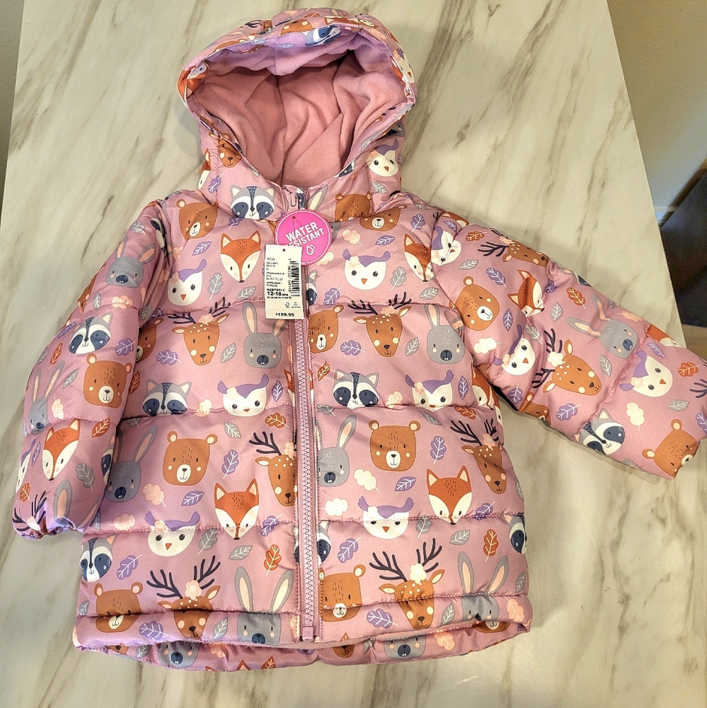 Kids Pink Animal Print Hooded Puffer Jacket NWT